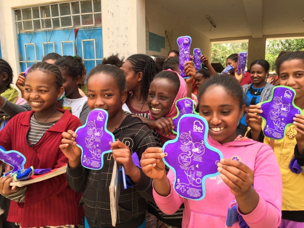 Girls in Ethiopia pose with their Be Girl products. Sierra: If something as basic as a menstrual pad is the stepping-stone that makes it possible for a girl to escape the poverty trap, than it is worth putting stepping-stones in every possible path. (Photo courtesy of Be Girl)